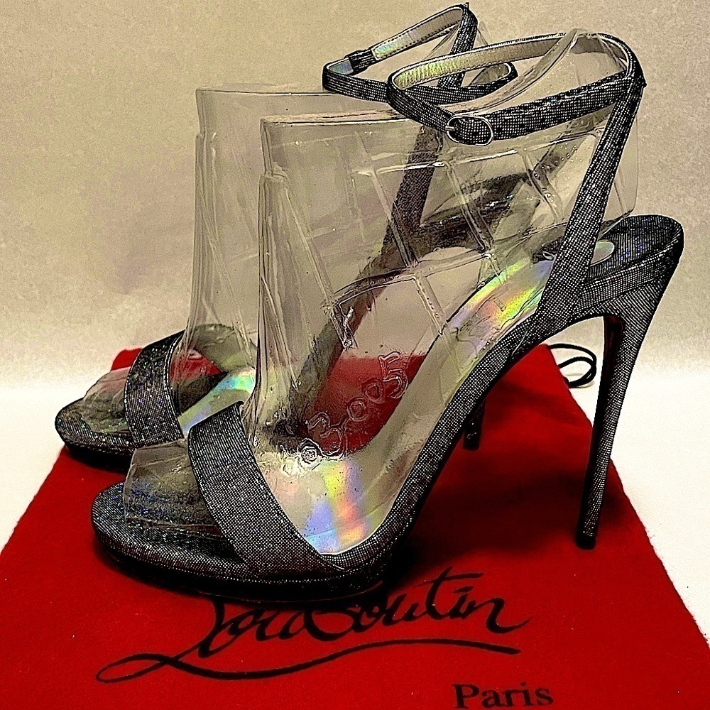 Christian Louboutin LoubiQueen silver iridescent Glitter disco ball, 100mm EU38 - Picture 4 of 11